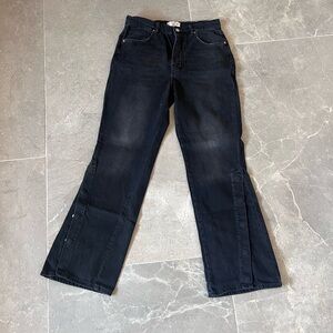 Buttoned Flare Leg Black Jeans